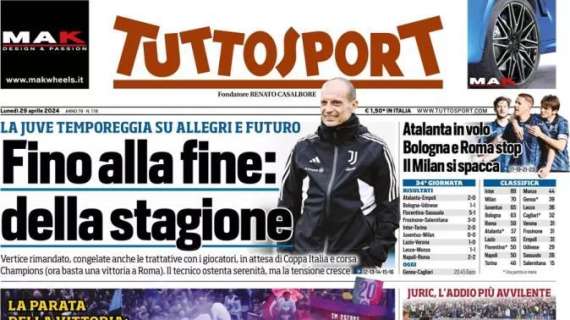 Tuttosport si divide in prima pagina: "Delirio Inter, Allegri fino alla fine...della stagione"