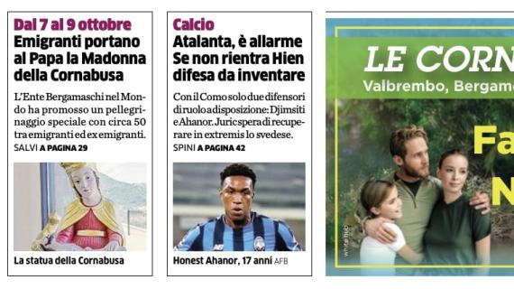 PRIMA PAGINA - L’Eco di Bergamo: "Atalanta, è allarme se non rientra Hien difesa in divenire"