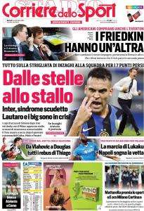 Inter, sindrome scudetto. Il Corriere dello Sport intitola: "Dalle stelle allo stallo"