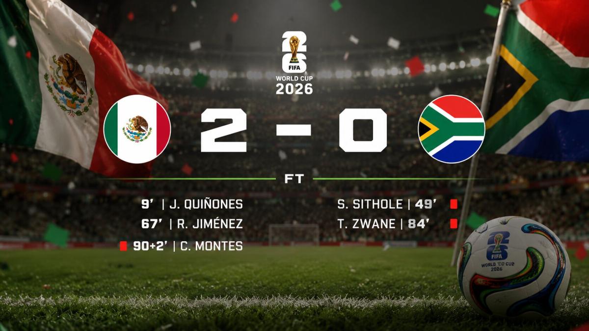 Jiménez e Quiñones aprono il Mondiale: Messico-Sudafrica 2-0 con tre espulsi