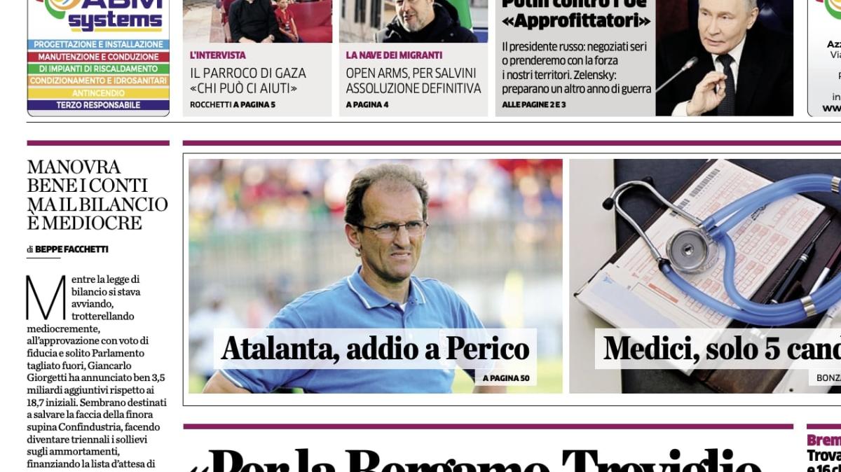 PRIMA PAGINA - L'Eco di Bergamo: "Atalanta, addio a Perico"