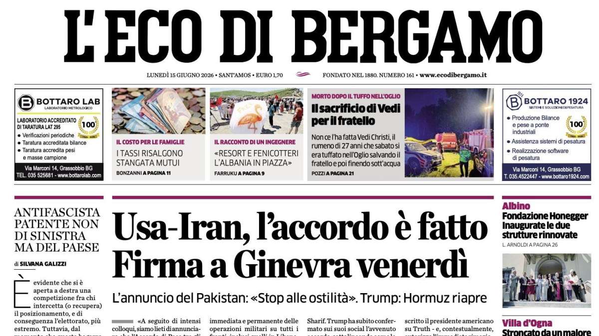 PRIMA PAGINA – L'Eco di Bergamo: "Schianto in moto, muore un barista"