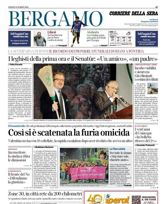 PRIMA PAGINA - Corriere di Bergamo: "Atalanta: Con l’Hellas inizia una serie di 9 finali per l’Europa"