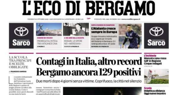 L'Eco di Bergamo: "Contagi in Italia, altro record. Bergamo ancora 129 positivi"