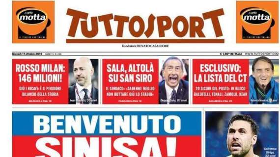 Prime pagine: "Esposito, l'Italia si piega", "Benvenuto Sinisa"