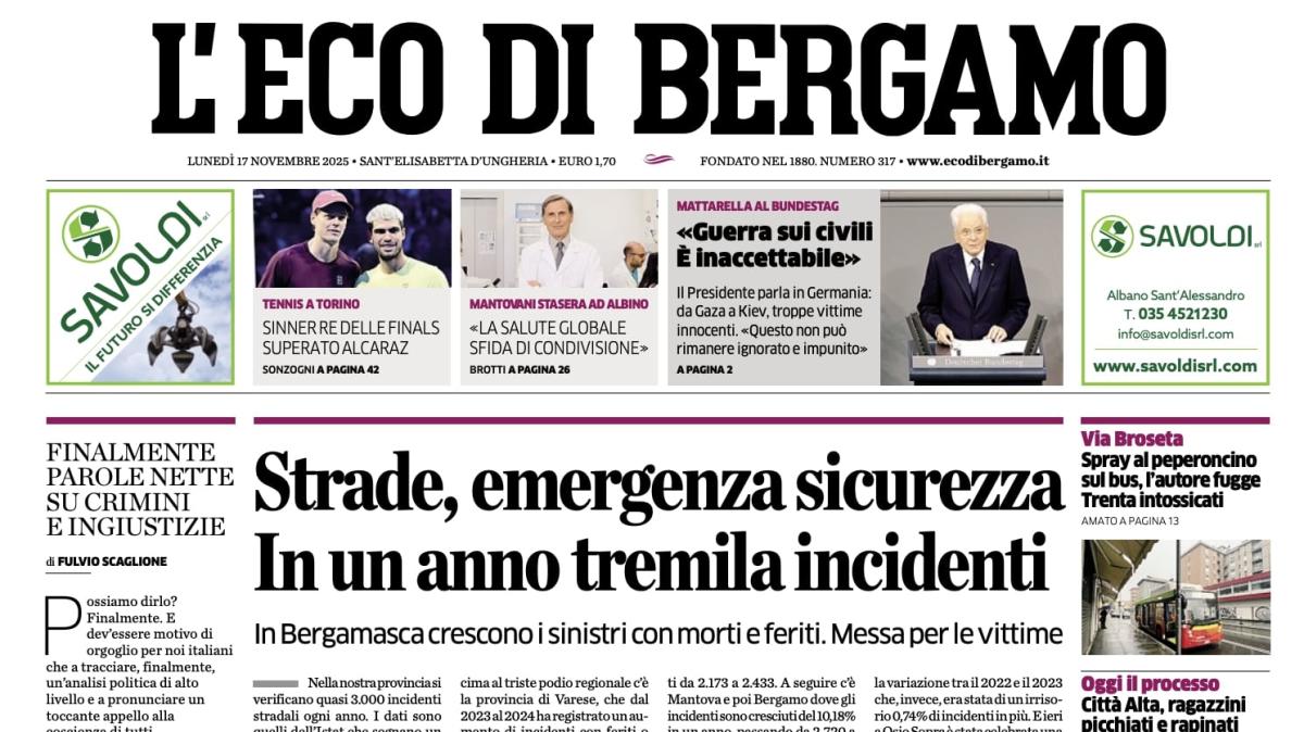 PRIMA PAGINA - L’Eco di Bergamo: "Strade, emergenza sicurezza"