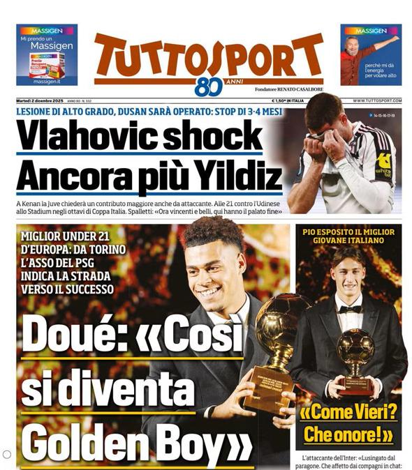 PRIMA PAGINA - TuttoSport: Doué: «Così si diventa Golden Boy»