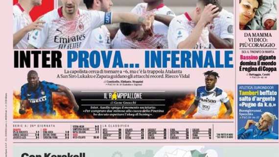 La Gazzetta dello Sport: "Inter, prova infernale. Stasera c'è la trappola Atalanta"