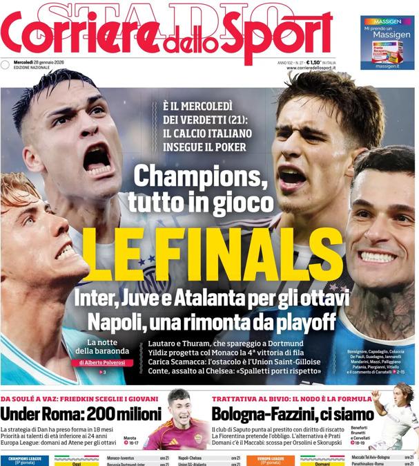 PRIMA PAGINA - Corriere dello Sport: "Le finals"