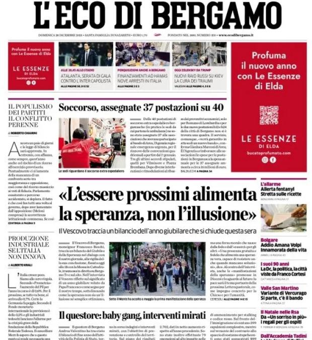 PRIMA PAGINA - L’Eco di Bergamo: "Atalanta serata di gala contro l'Inter capolista"