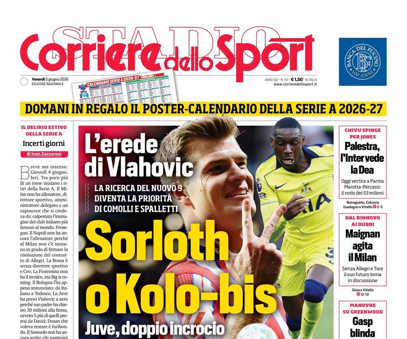 PRIMA PAGINA - Corriere dello Sport: "Palestra, l’Inter vede la Dea"