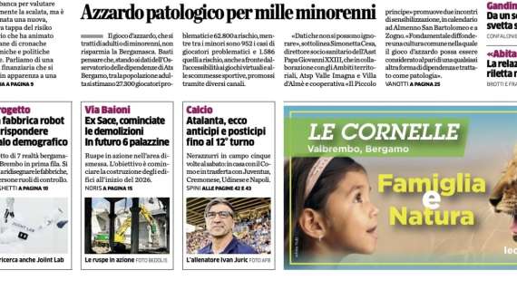 PRIMA PAGINA - L’Eco di Bergamo: "Atalanta, ecco anticipi e posticipi fino al 12° turno"
