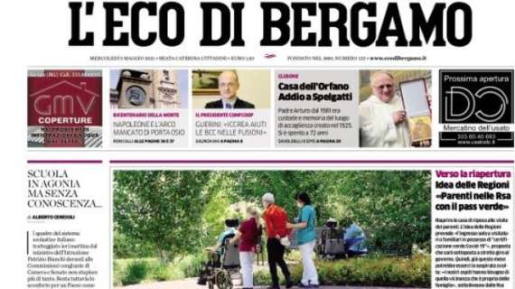 L'apertura de L'Eco di Bergamo: "Scuola, i test non arrivano. In 15 giorni isolate 310 classi"