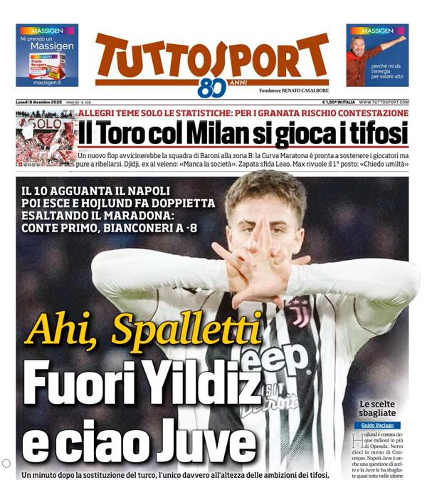 PRIMA PAGINA - TuttoSport: "Fuori Yildiz e ciao Juve"