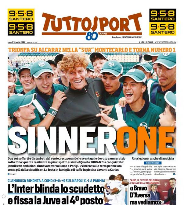 PRIMA PAGINA - TuttoSport: "SinnerOne"