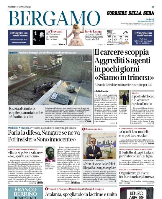 PRIMA PAGINA - Corriere di Bergamo: "Atalanta, spogliatoio in lacrime e unito"