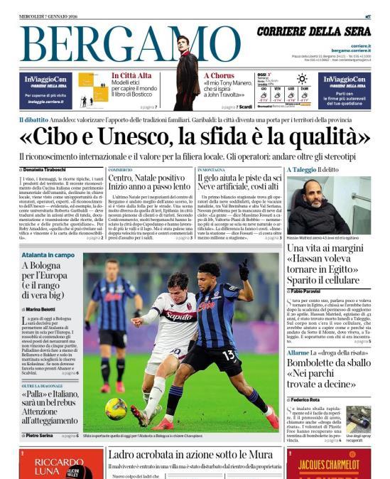 PRIMA PAGINA - Corriere di Bergamo: "A Bologna per l'Europa (e il rango di vera big)"
