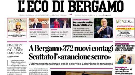 L'Eco di Bergamo: "A Bergamo 372 nuovi contagi. E rischiamo la zona rossa"