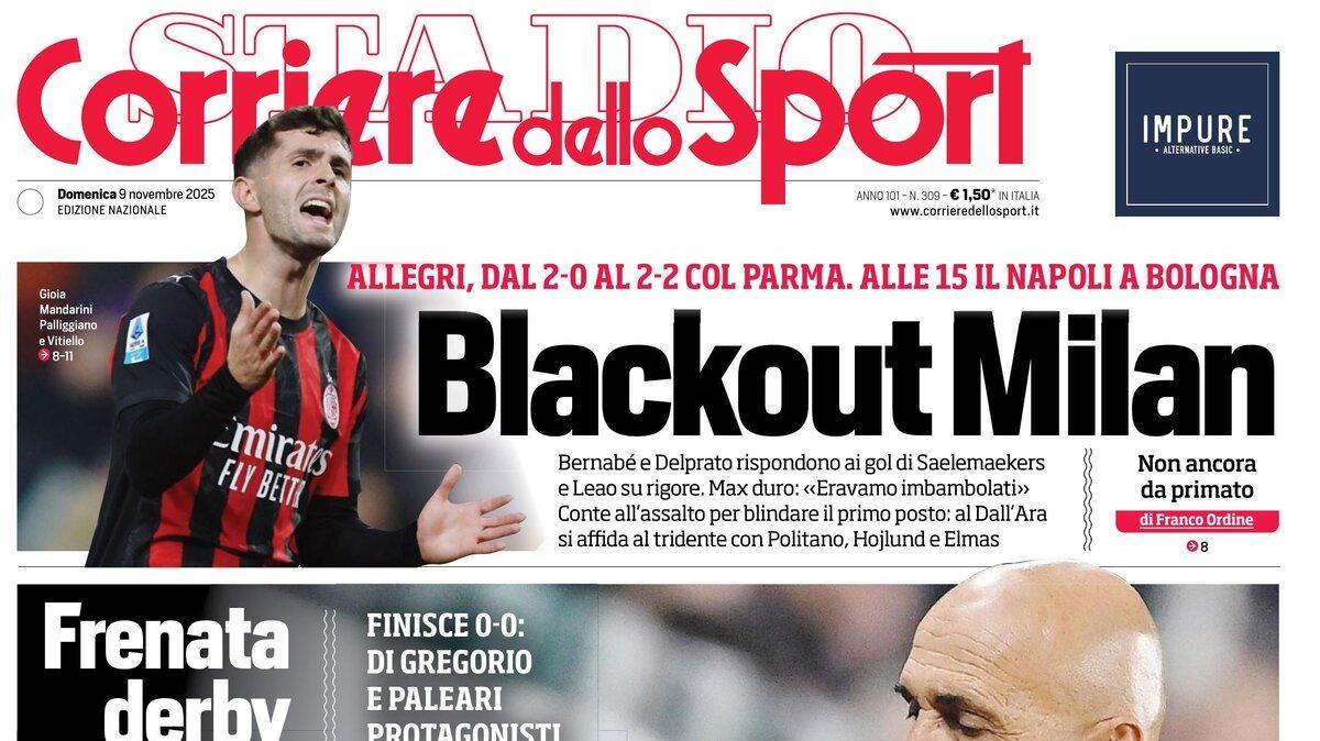 PRIMA PAGINA - Corriere dello Sport: "Blackout Milan"