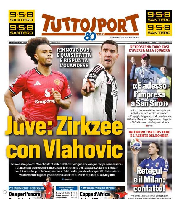PRIMA PAGINA - TuttoSport: "Dea per l’onore. Fuori due inglesi"