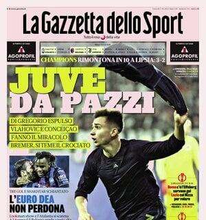 La Gazzetta dello Sport apre: "Juve da pazzi. Inchiesta ultras: Inter e Milan, rischio multa"