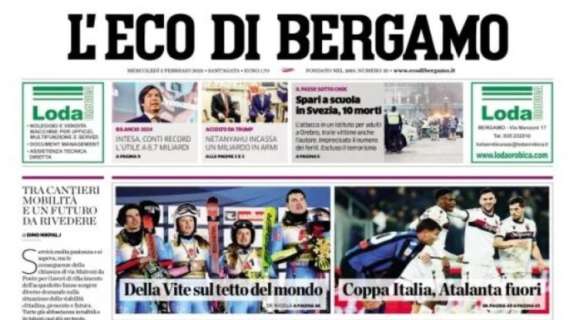 L'Eco di Bergamo in prima pagina titola: "Coppa Italia, Atalanta fuori"