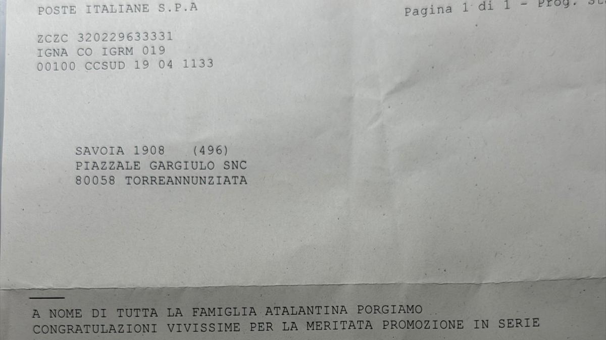 Savoia in C, arrivano i complimenti dell'Atalanta 