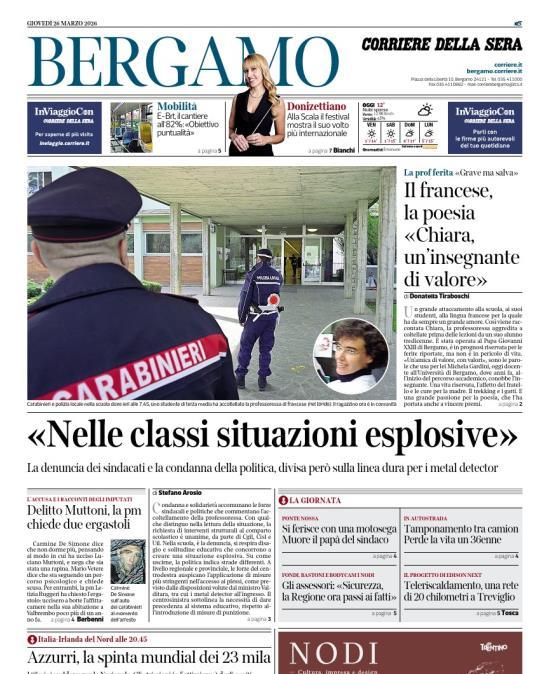 PRIMA PAGINA - Corriere di Bergamo: "Azzurri, la spinta mundial dei 23 mila"