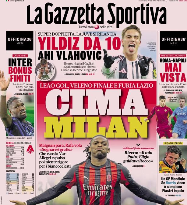 PRIMA PAGINA - Gazzetta dello Sport: "Cima Milan"