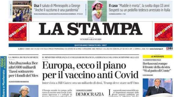 PRIME PAGINE - "Europa, ecco il piano per il vaccino anti Covid"
