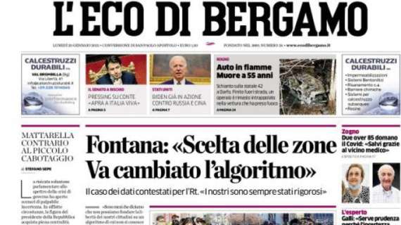 L'Eco di Bergamo, Fontana: «Scelta delle zone. Va cambiato l’algoritmo»