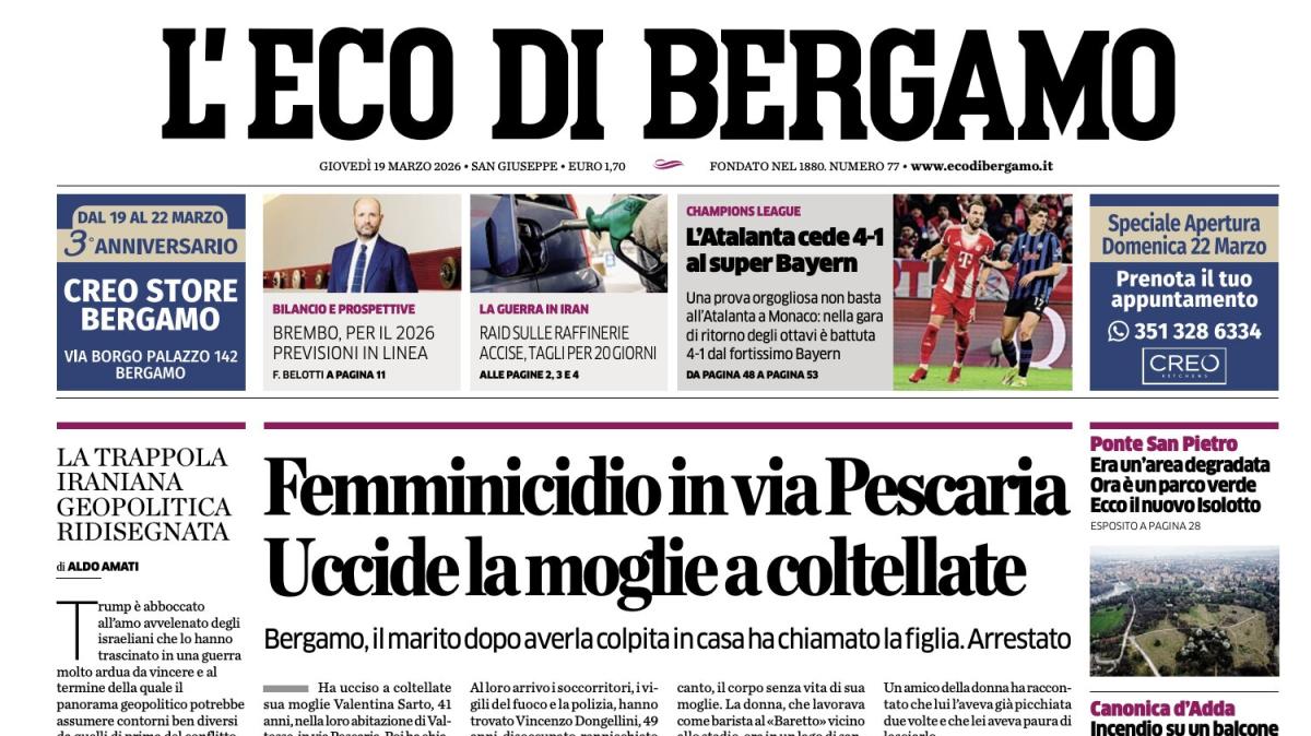 PRIMA PAGINA - L'Eco di Bergamo: "L'Atalanta cede 4-1 al super Bayern"