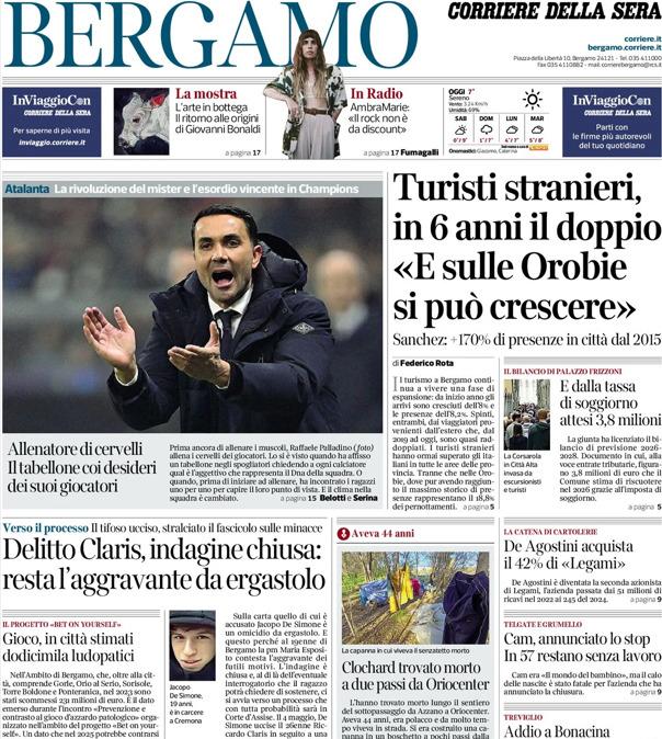 PRIMA PAGINA - Corriere di Bergamo: "Allenatore di cervelli. Il tabellone coi desideri dei suoi giocatori"