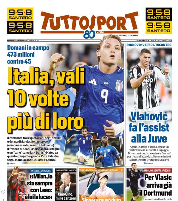 PRIMA PAGINA - TuttoSport: "Italia, vali 10 volte più di loro"