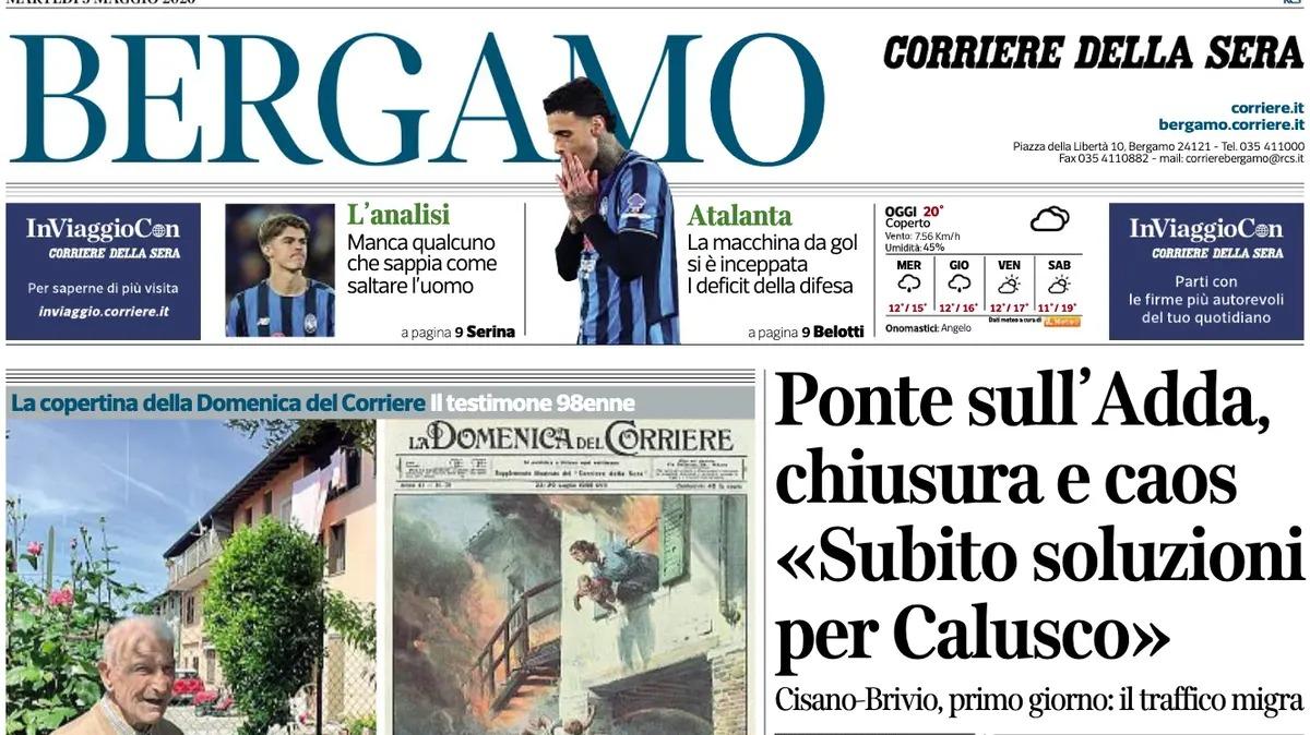 PRIMA PAGINA - Corriere di Bergamo: "Atalanta, la macchina da gol si è inceppata"