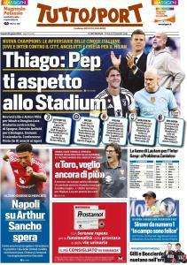 Tuttosport in apertura sui sorteggi di Champions: "Thiago: Pep ti aspetto allo Stadium"