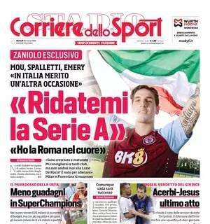 Il Corriere dello Sport apre con l'intervista a Zaniolo: "Ridatemi la Serie A"