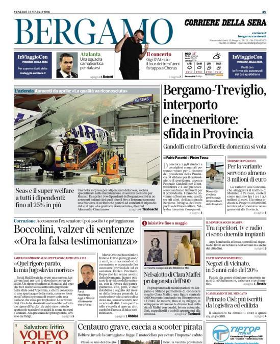 PRIMA PAGINA - Corriere di Bergamo:  "Atalanta: Una squadra camaleontica per rialzarsi"