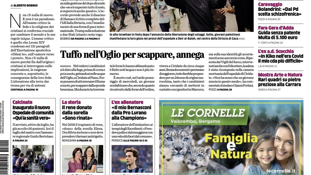 PRIMA PAGINA - L’Eco di Bergamo: "Il mio Bernasconi dalla Pro Lurano alla Champions"