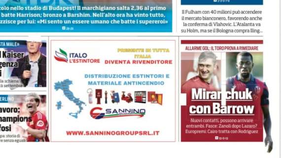 PRIMA PAGINA - Tuttosport: "Toro, Miranchuk e Barrow per l'attacco"