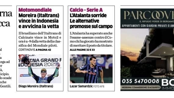  PRIMA PAGINA - L’Eco di Bergamo: "Atalanta, alternative promosse sul campo"