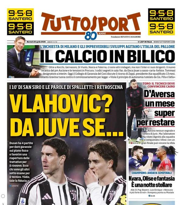 PRIMA PAGINA - TuttoSport: "Vlahovic da Juve se..."