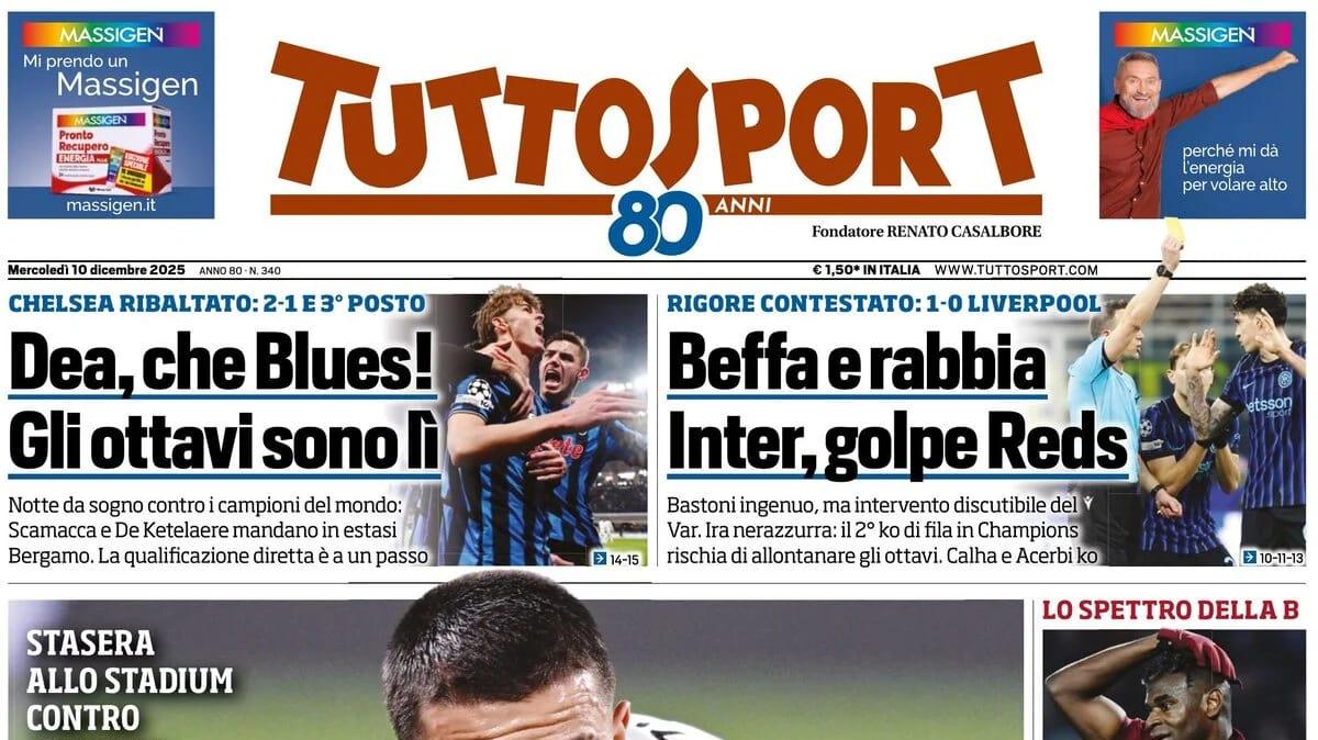 PRIMA PAGINA - Tuttosport: "Dea, che Blues! Gli ottavi sono lì"