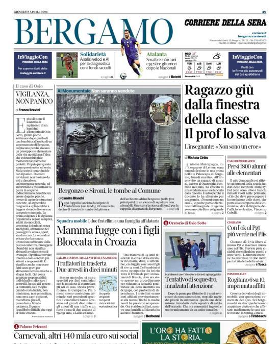 PRIMA PAGINA - Corriere di Bergamo: "Atalanta Smaltire infortuni e gestire gli umori dopo le Nazionali"