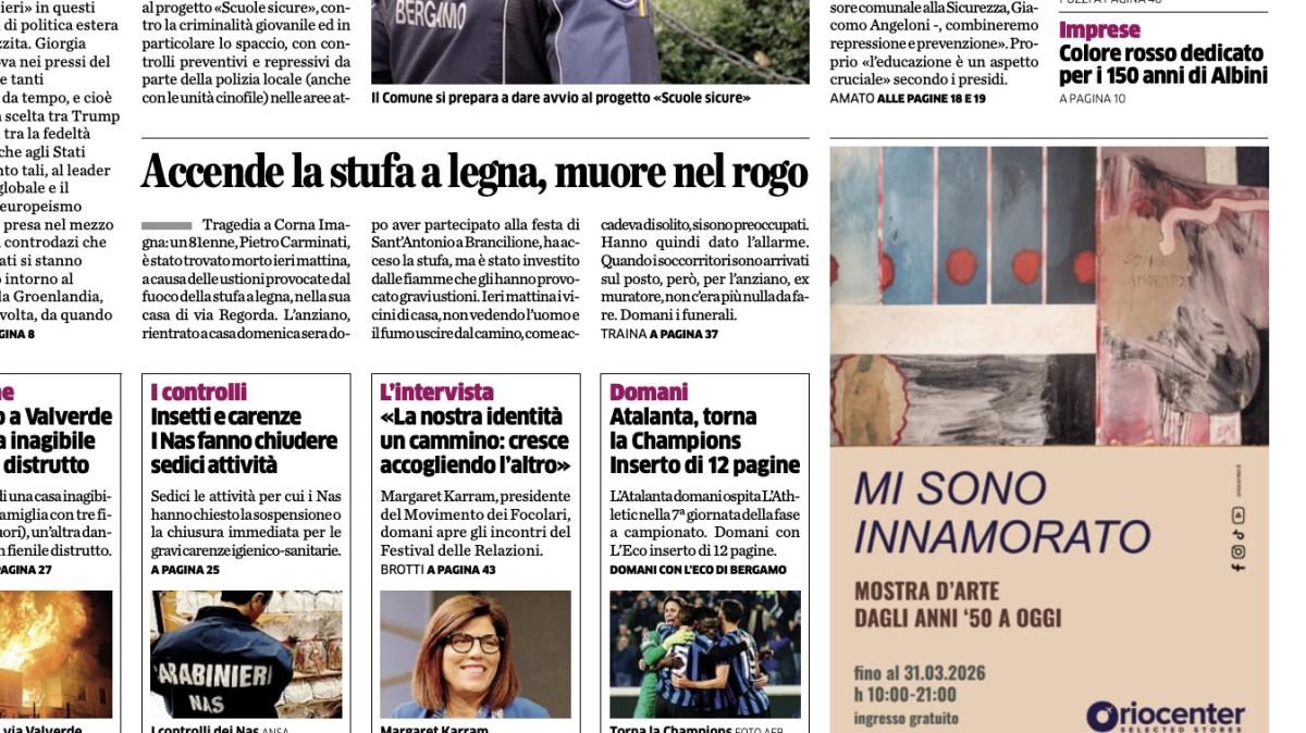 PRIMA PAGINA - L'Eco di Bergamo: "Atalanta, torna la Champions"
