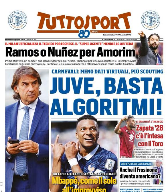 PRIMA PAGINA - Tuttosport: "Juve, basta algoritmi"