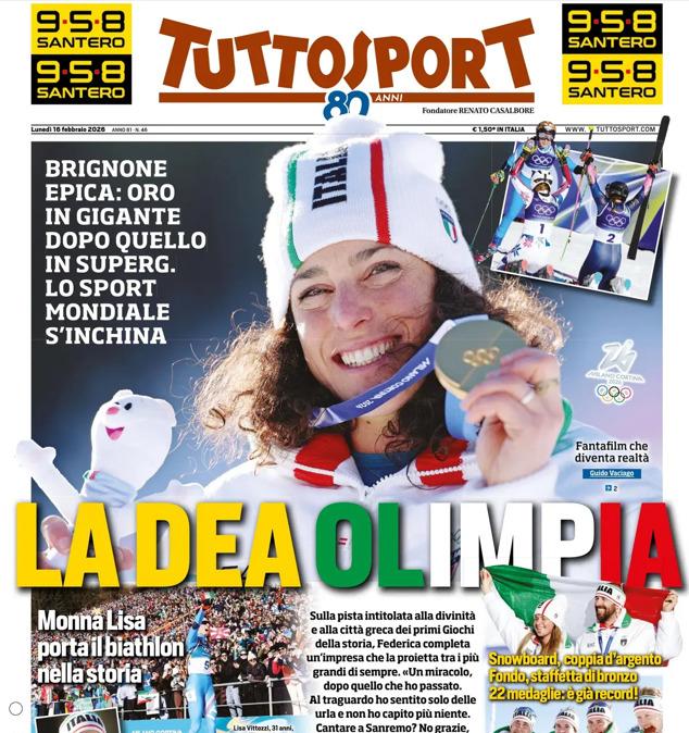 PRIMA PAGINA - TuttoSport: "La Dea Olimpia"