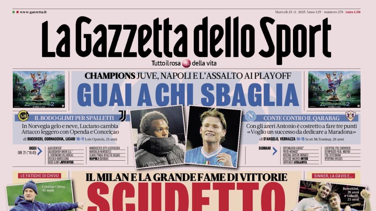 PRIMA PAGINA - La Gazzetta dello Sport: "Scudetto alla Diavola: il Milan punta al titolo"