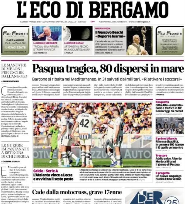 PRIMA PAGINA - L'Eco di Bergamo: "L'Atalanta vince a Lecce e avvicina il sesto posto"