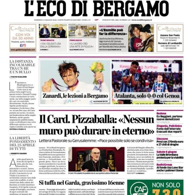 PRIMA PAGINA - L'Eco di Bergamo: "Atalanta, solo 0-0 col Genoa"